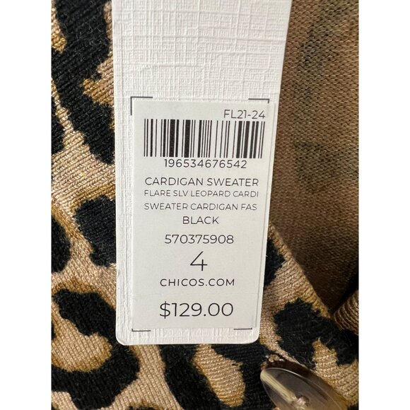 Chico's Cardigan Sweater Size 4 US XXL Flare Sleeve Leopard Print V-neck NWT - Picture 4 of 6